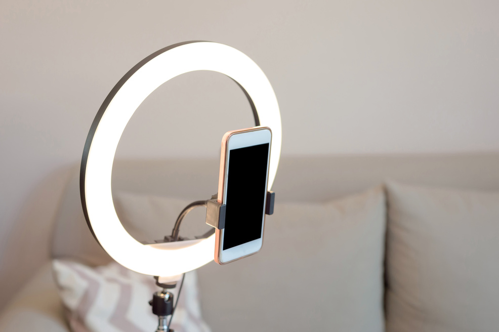 Smartphone Attached to a Ring Light